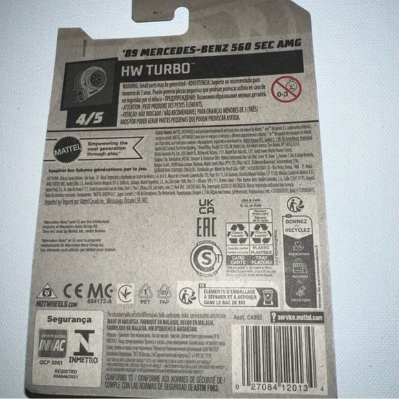 Mattel Hot Wheels Turbo 4/5: 1989 Mercedes-Benz 560 Sec Amg 150/250: Sealed 2023 - Picture 4 of 4